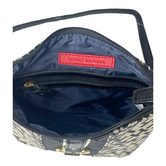 NEW Tommy Hilfiger CROSSBODY HANDBAG Black Tan Jacquard Faux Leather Logo Purse - Picture 4 of 7